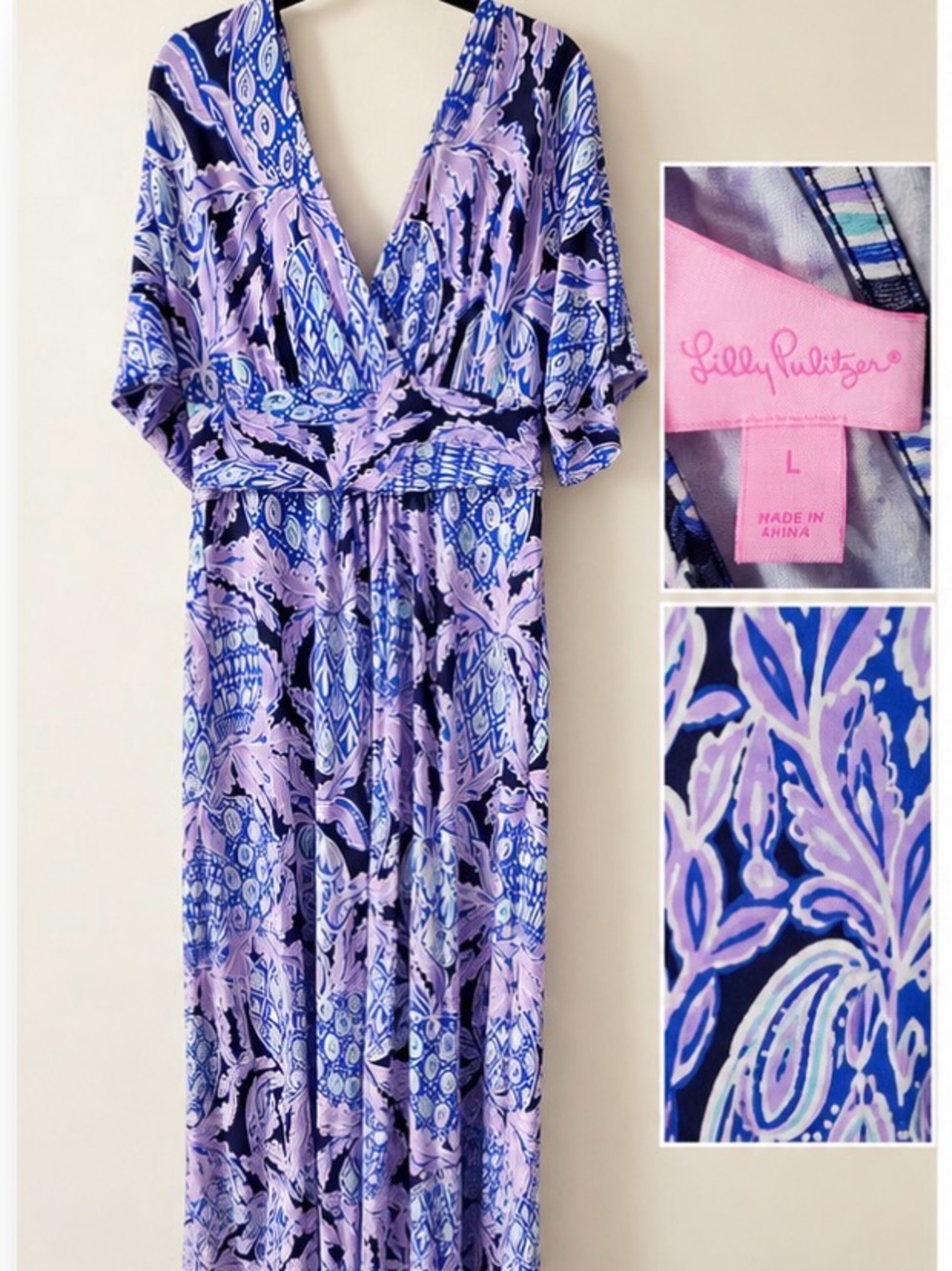 Lilly Pulitzer Lilac and Navy Floral Wrap Maxi Dress